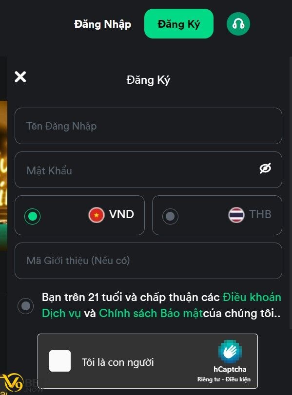 Người chơi điền các thông tin cần thiết phục vụ cho việc đăng ký V9bet 