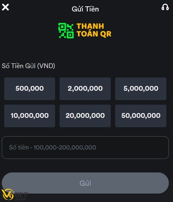 Hình thức quét mã QR để nạp tiền V9bet 