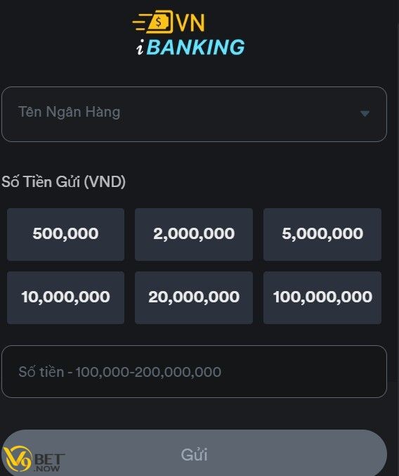 Hình thức nạp tiền V9bet qua VN ibanking 